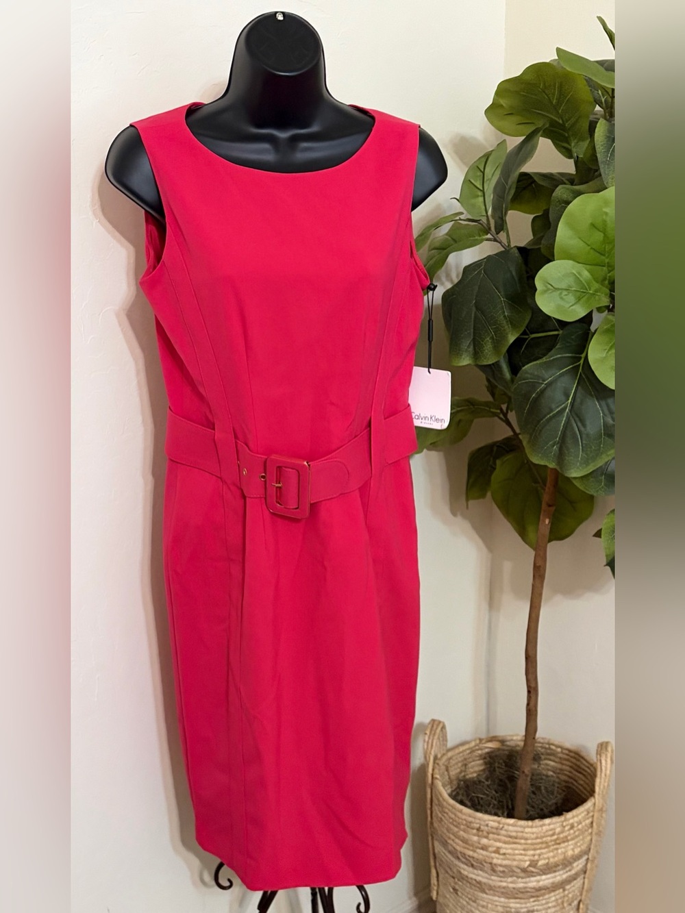 Calvin Klein Women's Red Belted Sheath Dress